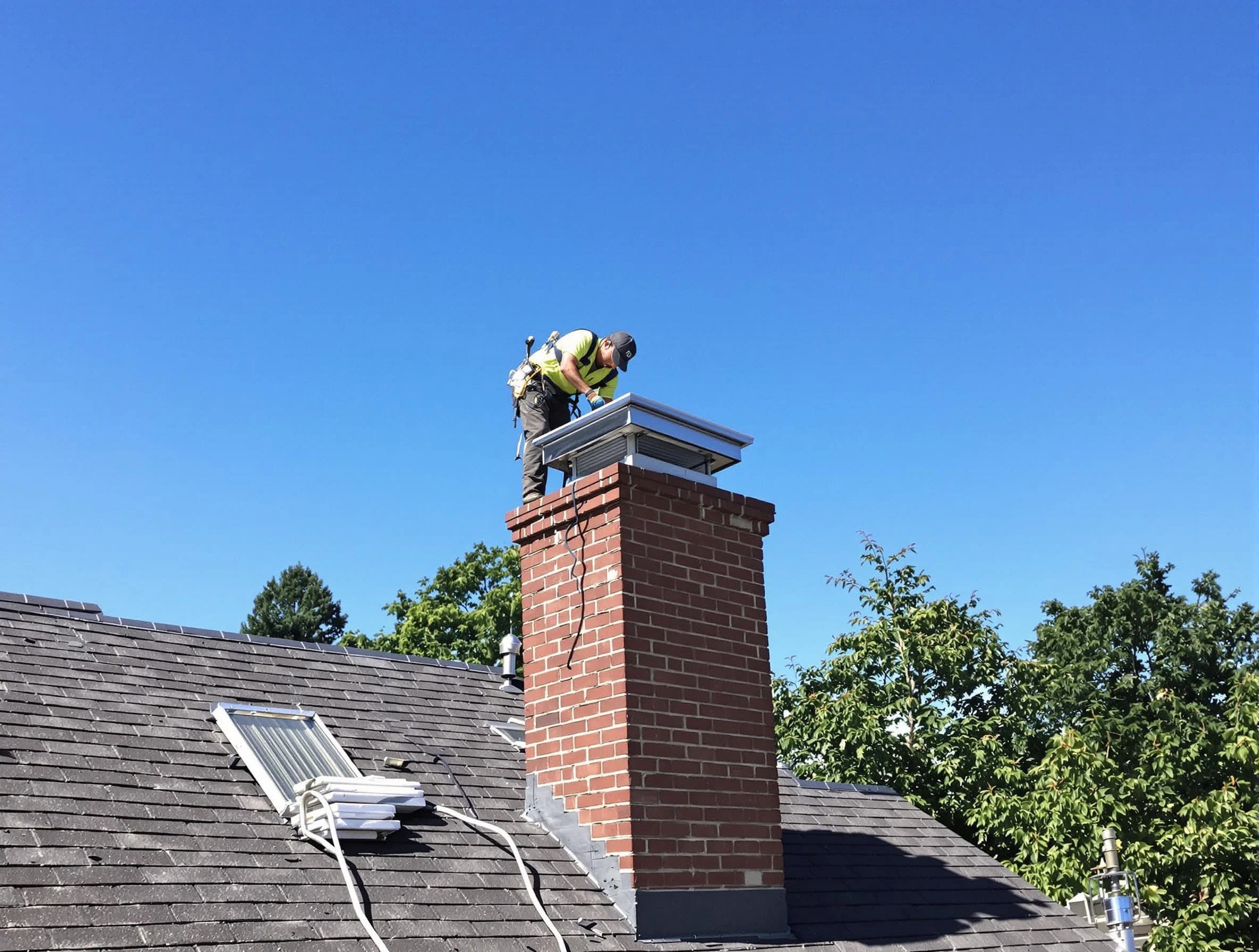 Snellville Chimney Sweep technician measuring a chimney cap in Snellville, GA