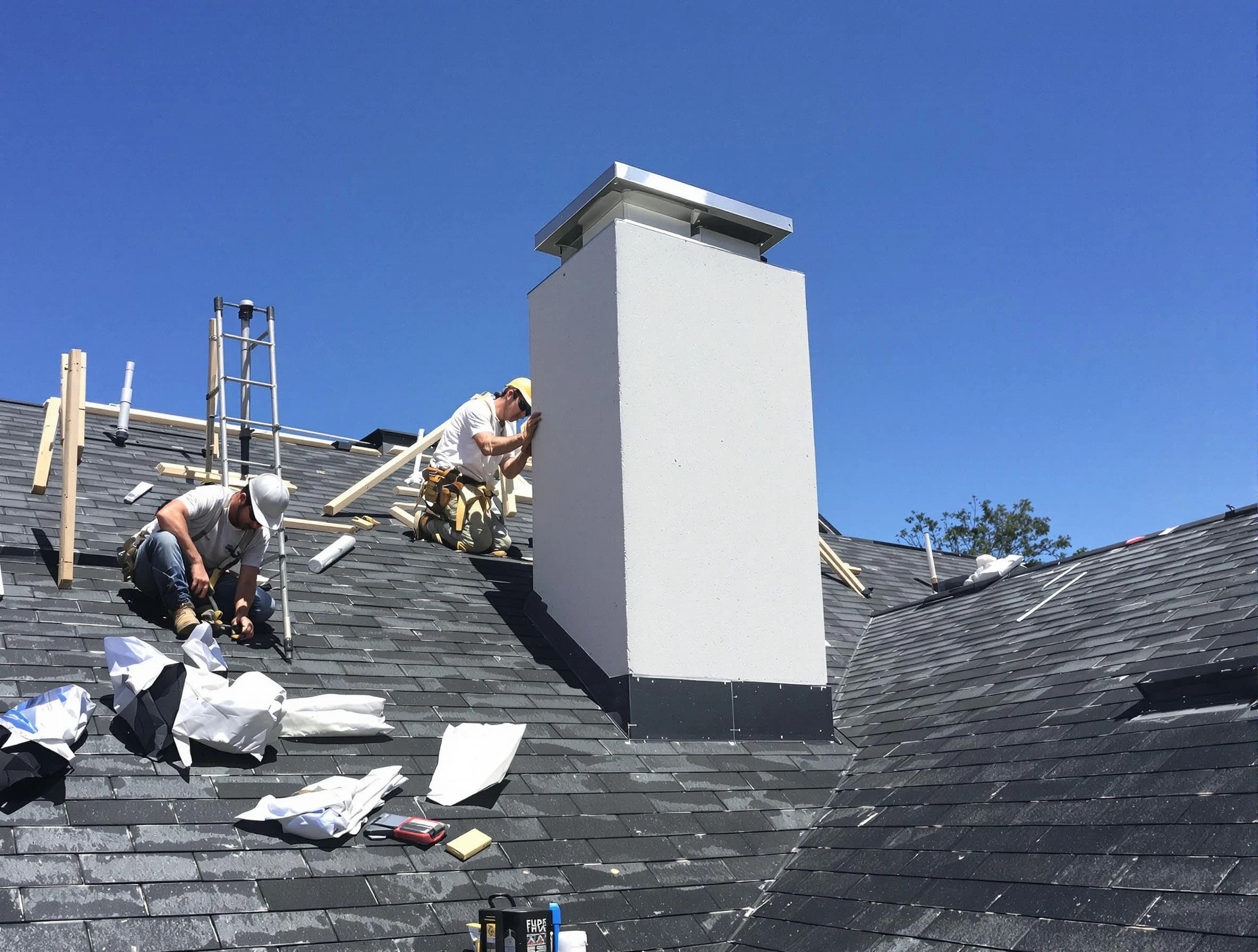 Snellville Chimney Sweep crew installing a new chimney in Snellville, GA