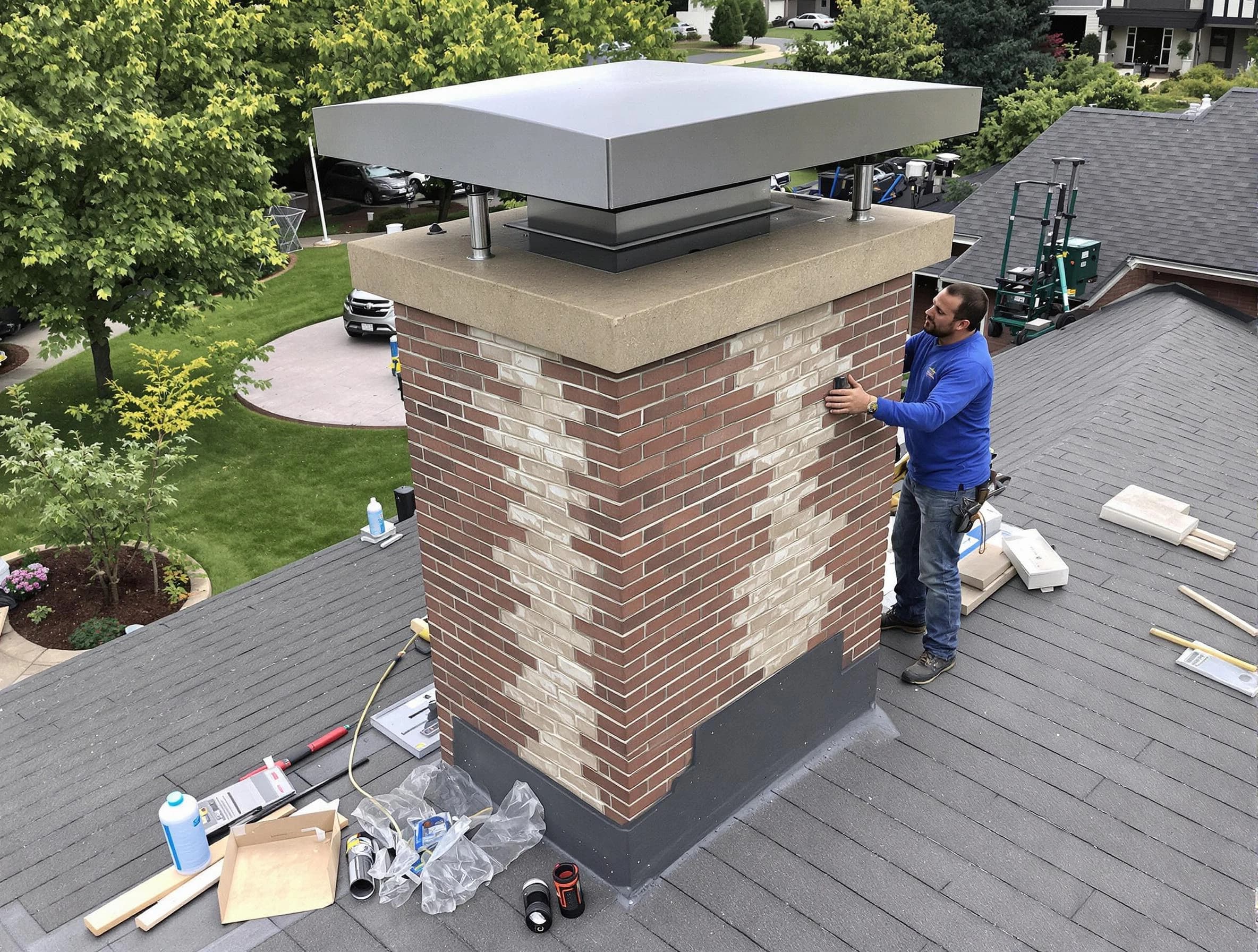 Snellville Chimney Sweep team working on a custom chimney remodel in Snellville, GA
