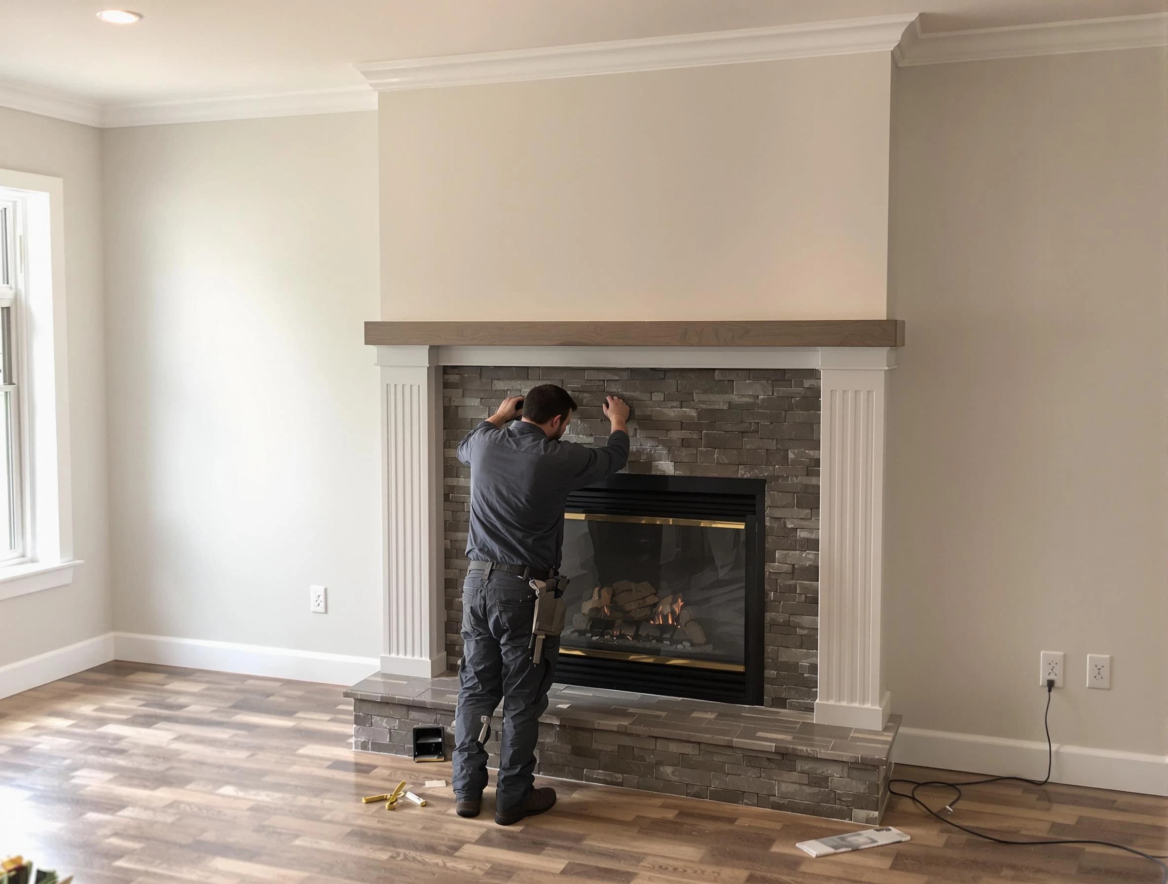 Snellville Chimney Sweep finishing a custom fireplace install in Snellville, GA