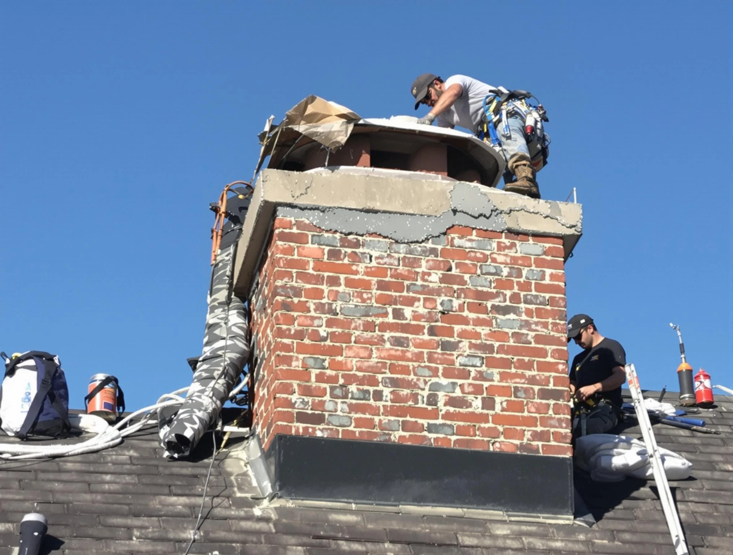 Snellville Chimney Sweep installing a custom chimney crown in Snellville, GA